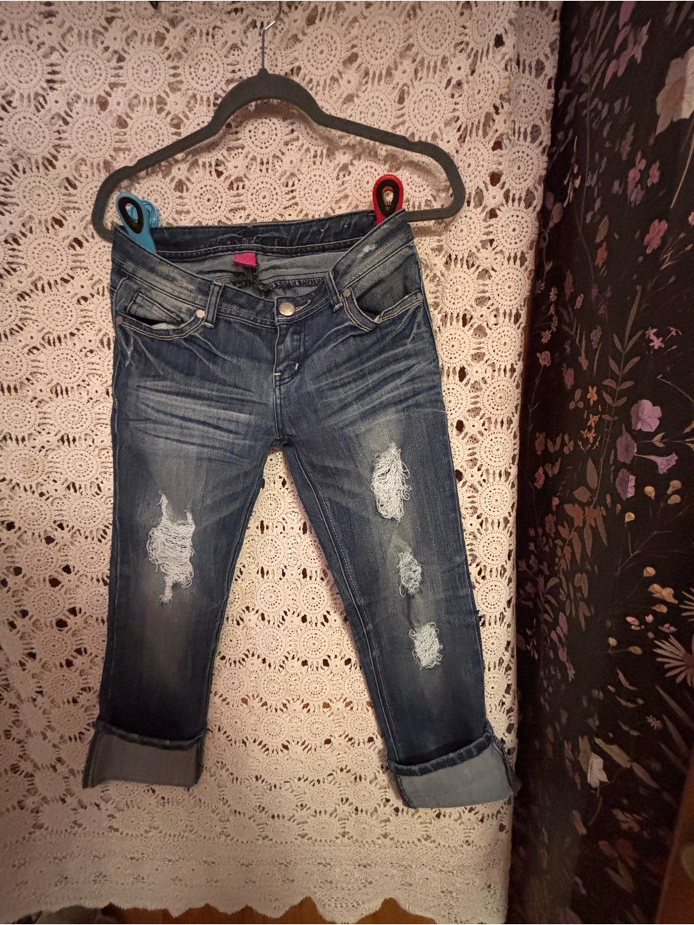 Almost Famous Dark Blue Distressed Cropped Jeans